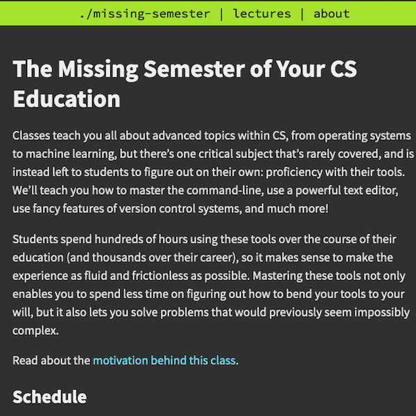 Screen shot from The Missing Semester of Your CS education website.